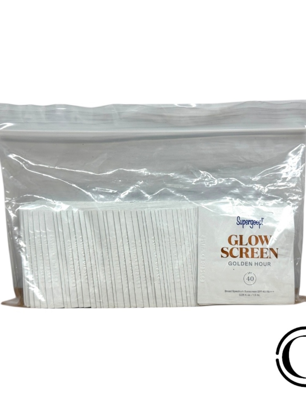 PACK OF 100 Supergoop! Glow Screen SPF40 Golden Hour 5 fl oz Sample Mini